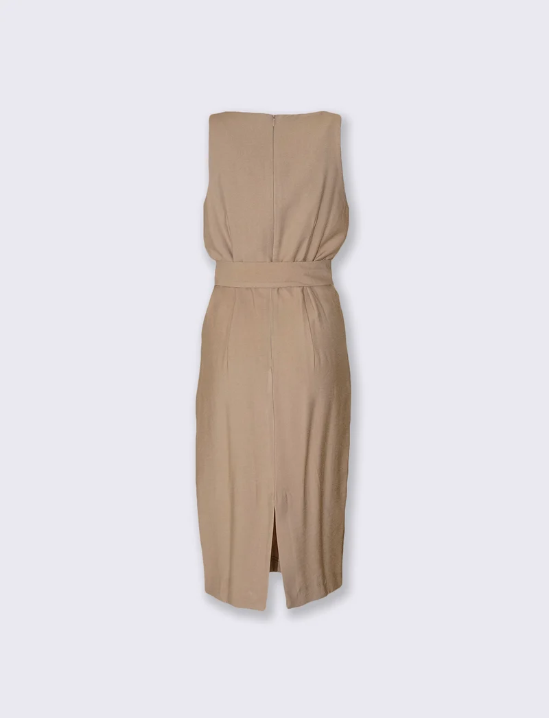 Abito midi halter con cintura in vita - Beige
