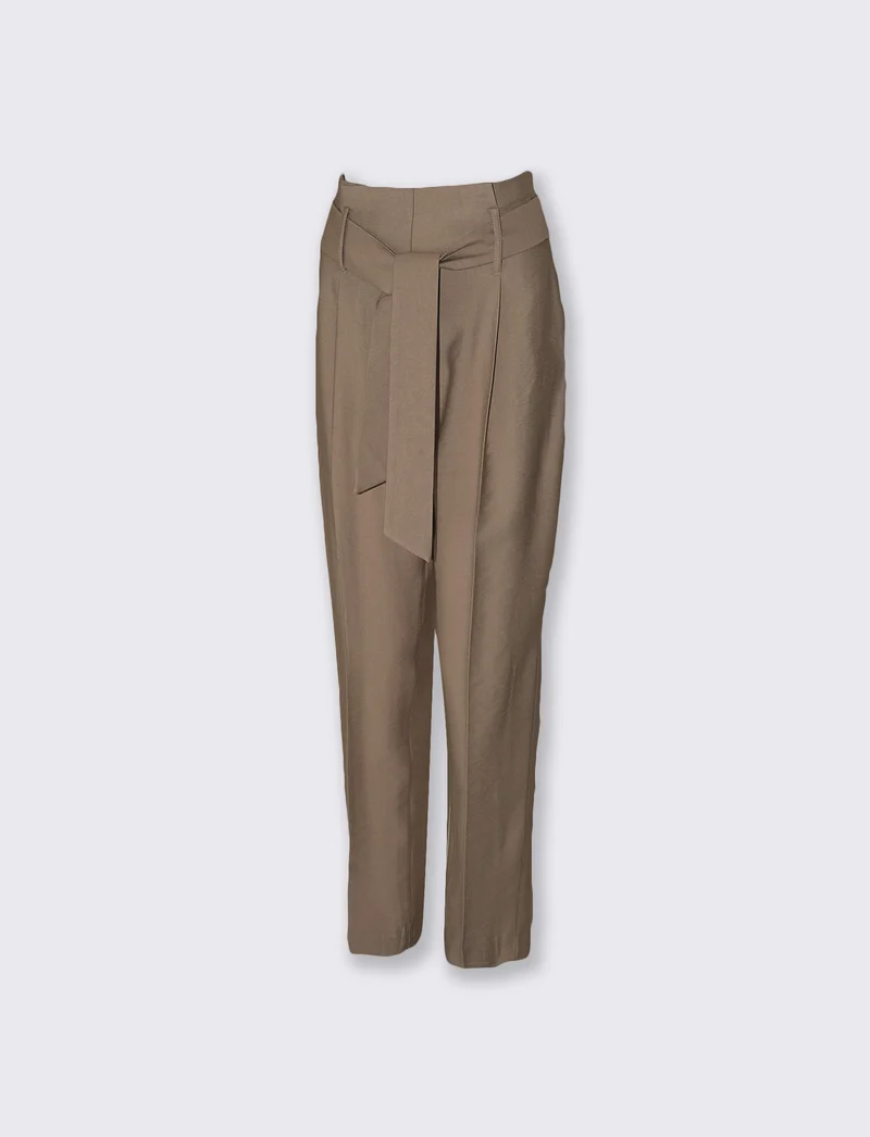Pantaloni alla Caviglia con Cintura Vita - Grigio fango