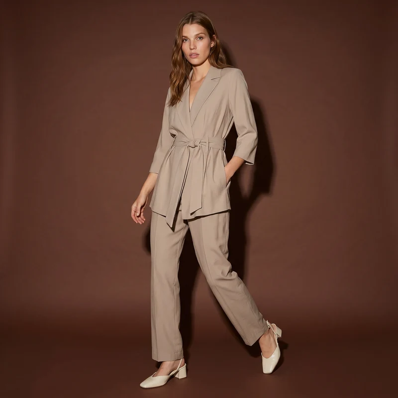 Pantaloni alla Caviglia con Cintura Vita - Beige
