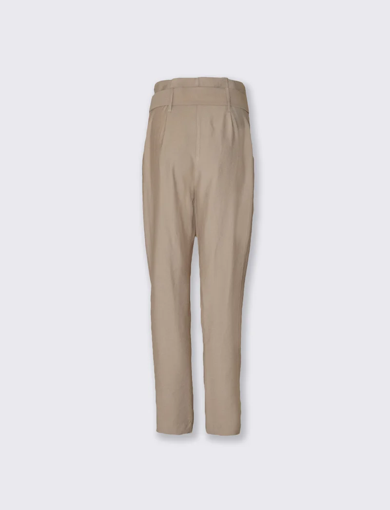 Pantaloni alla Caviglia con Cintura Vita - Beige