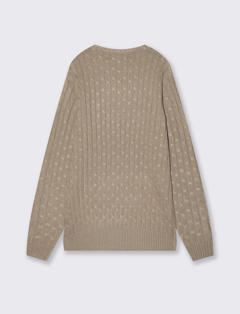 Maglia girocollo a trecce con ricamo - Verde kaki