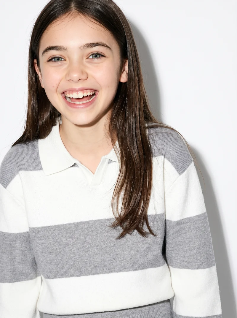 Pullover a righe panna e grigio per bambina - Righe