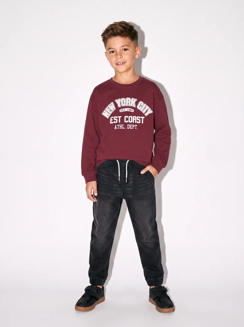 T-shirt manica lunga girocollo in cotone - Bordeaux