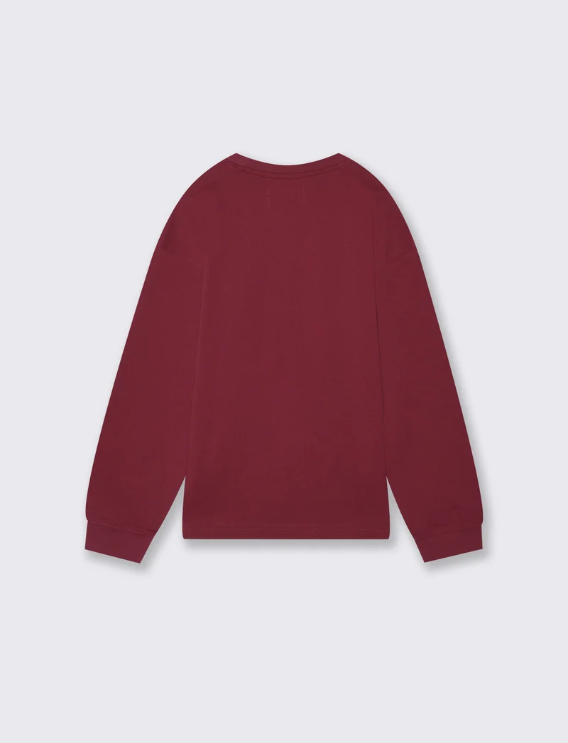 T-shirt manica lunga girocollo in cotone - Bordeaux