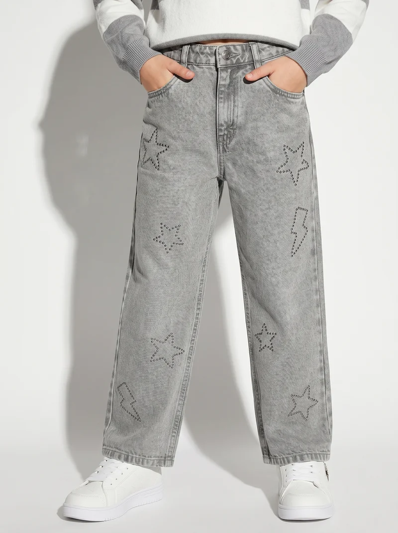 Jeans gamba ampia con borchie rock - Grigio