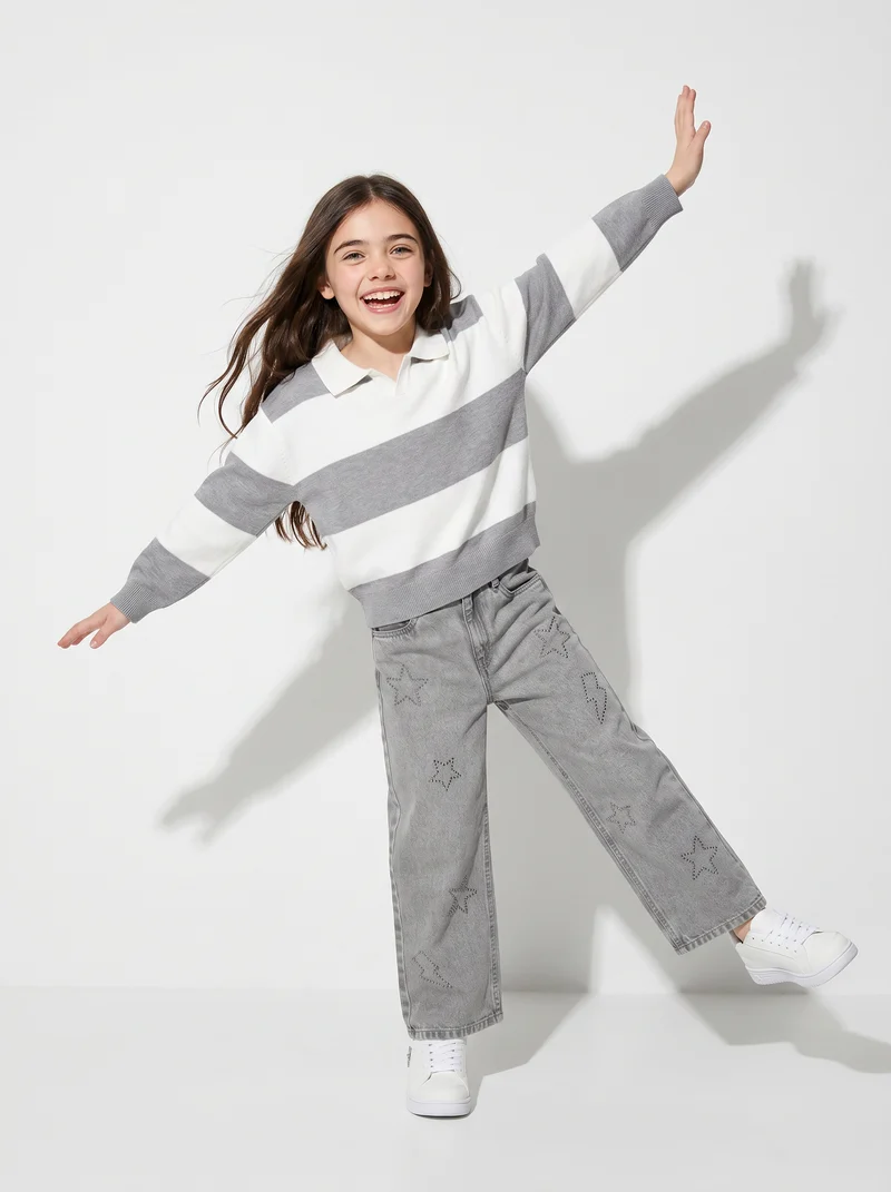 Jeans gamba ampia con borchie rock - Grigio