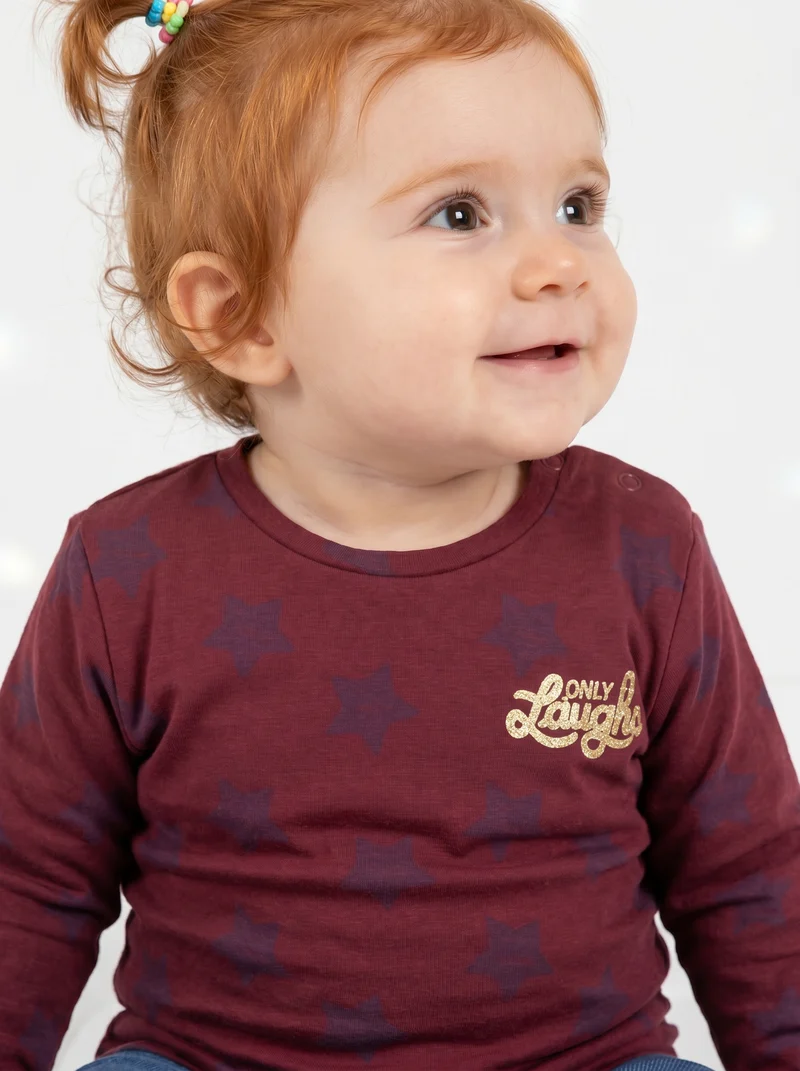 T-shirt fantasia girocollo manica lunga - Bordeaux