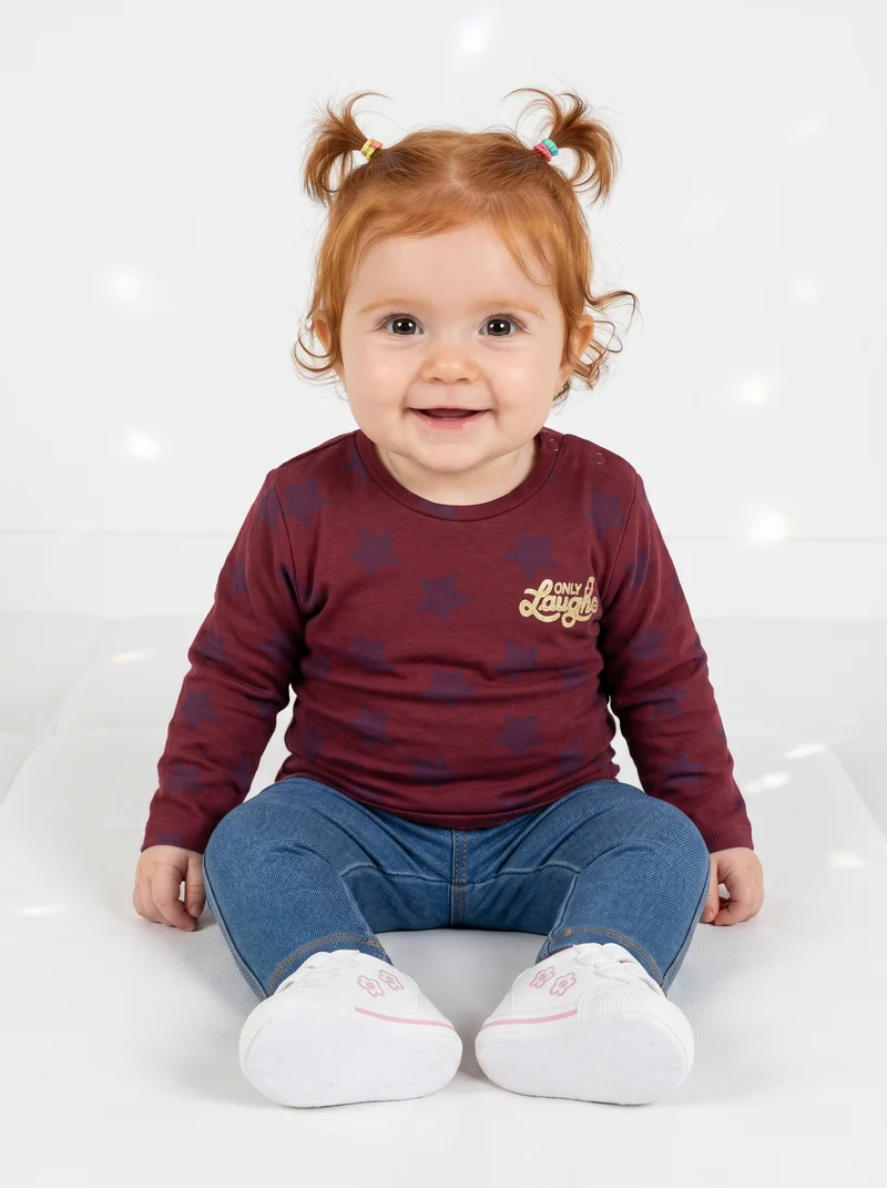 T-shirt fantasia girocollo manica lunga - Bordeaux