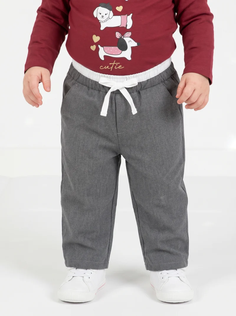 Pantaloni gamba larga con laccio in vita - Grigio