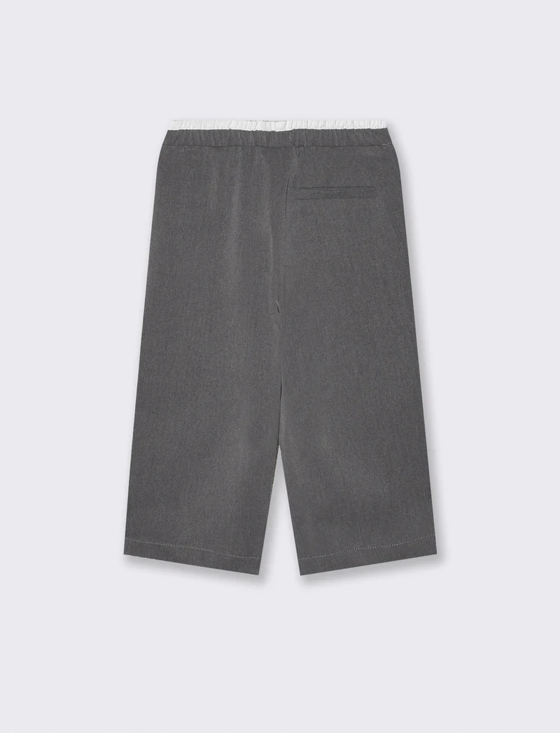 Pantaloni gamba larga con laccio in vita - Grigio