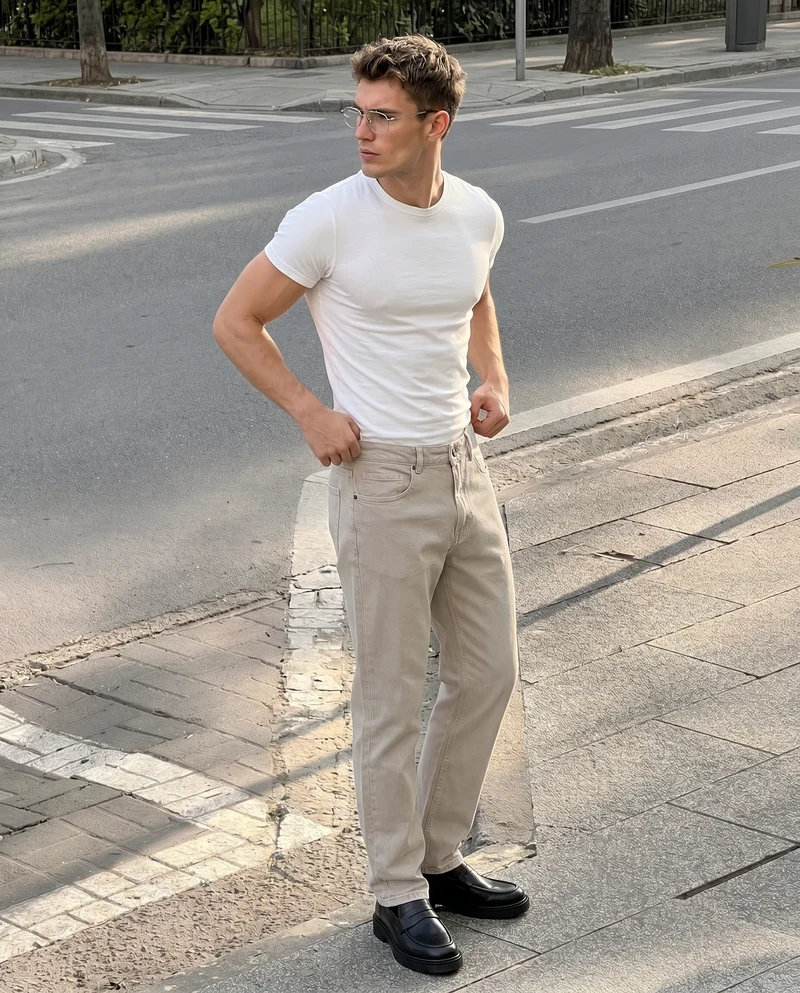Pantaloni slim fit 5 tasche comfort - Beige