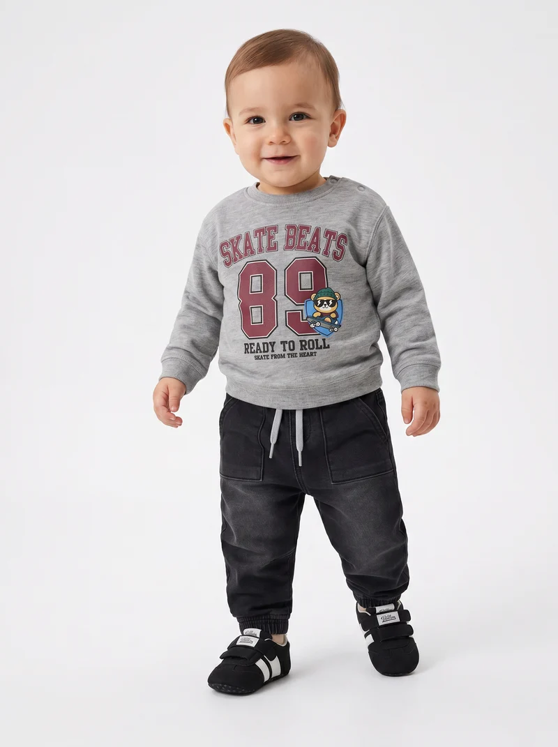 Pantaloni ampi effetto denim con tasche - Nero