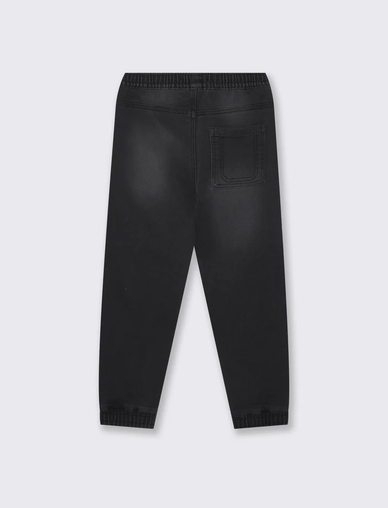 Jogging in denim con vita elasticizzata - Nero