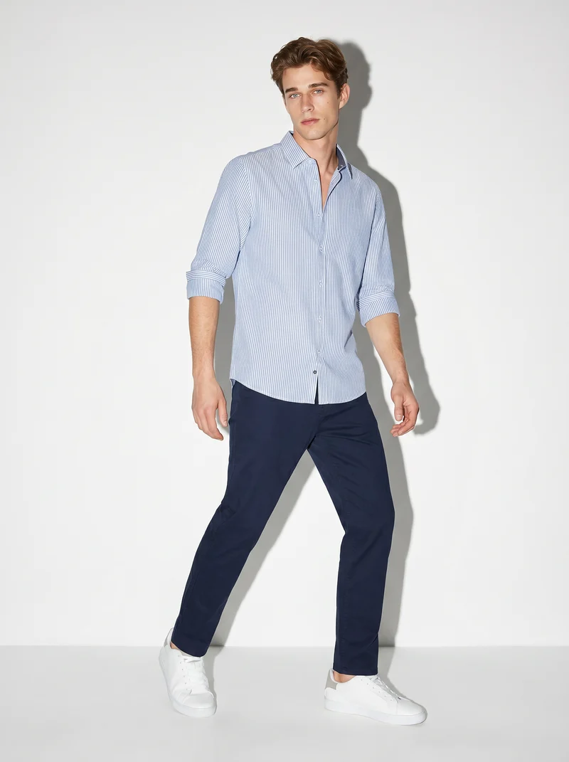 Camicia Regular Fit Easy Iron in Cotone - Bluette