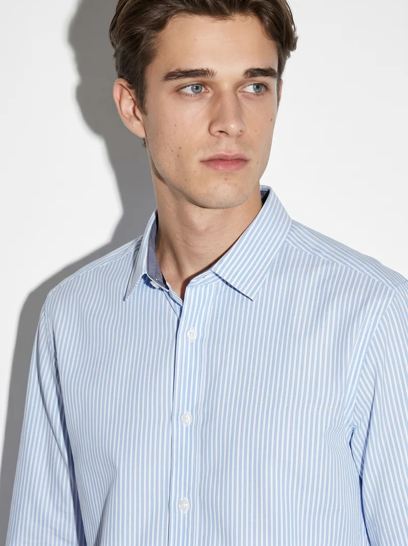 Camicia Regular Fit Easy Iron in Cotone - Azzurro
