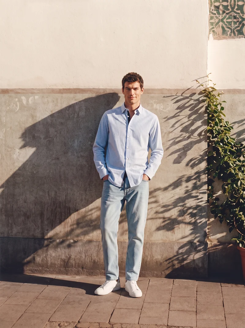 Camicia Regular Fit Easy Iron in Cotone - Azzurro