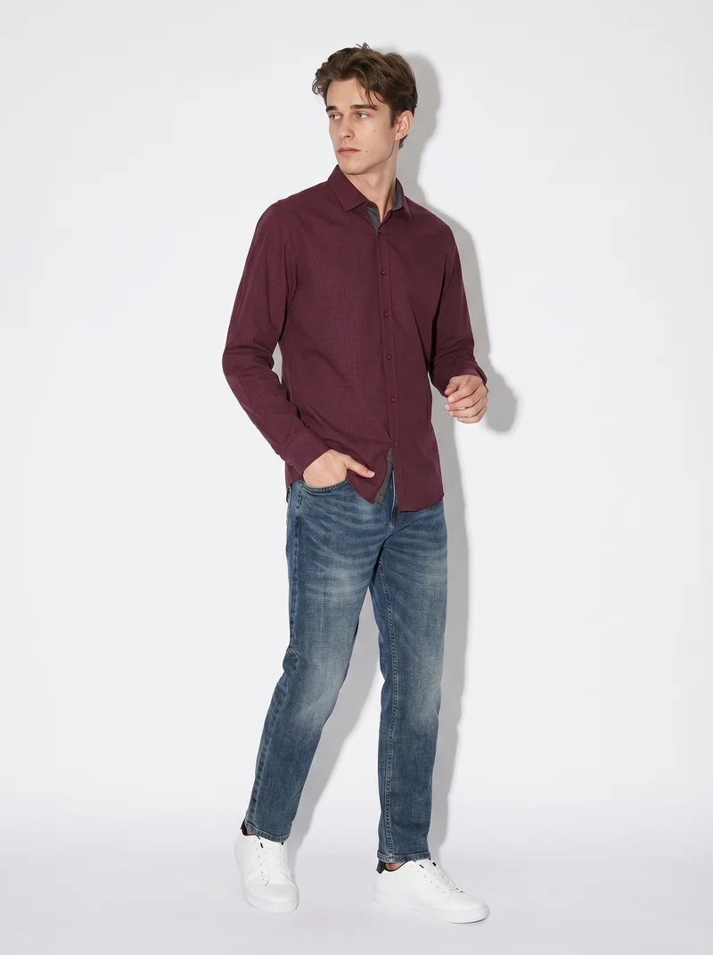 Camicia Regular Fit Easy Iron in Cotone - Viola prugna