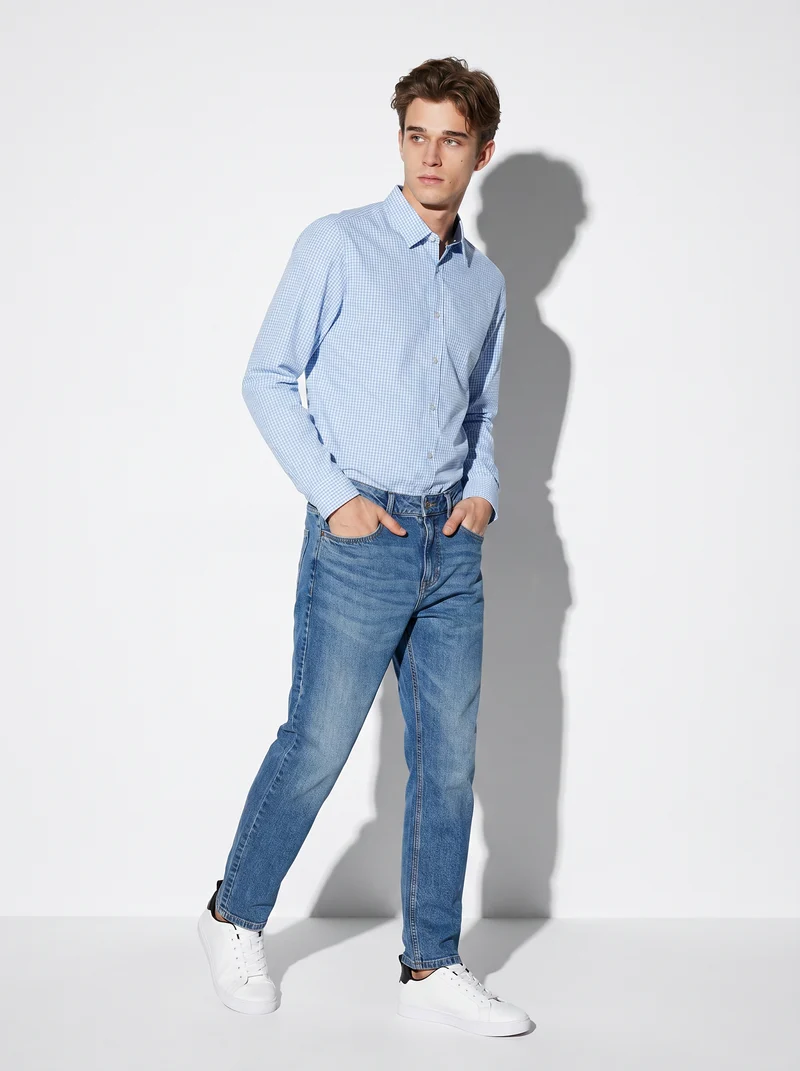 Camicia Regular Fit Easy Iron in Cotone - Celeste
