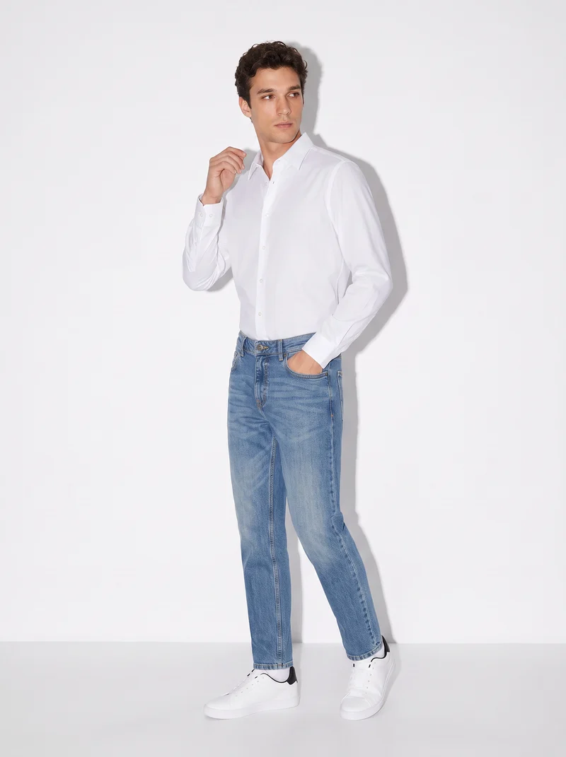 Jeans regular fit blu medio effetto slavato - Denim
