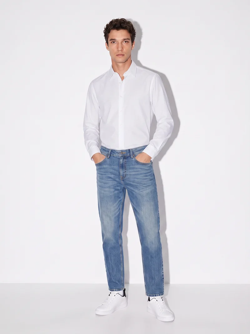 Jeans regular fit blu medio effetto slavato - Denim