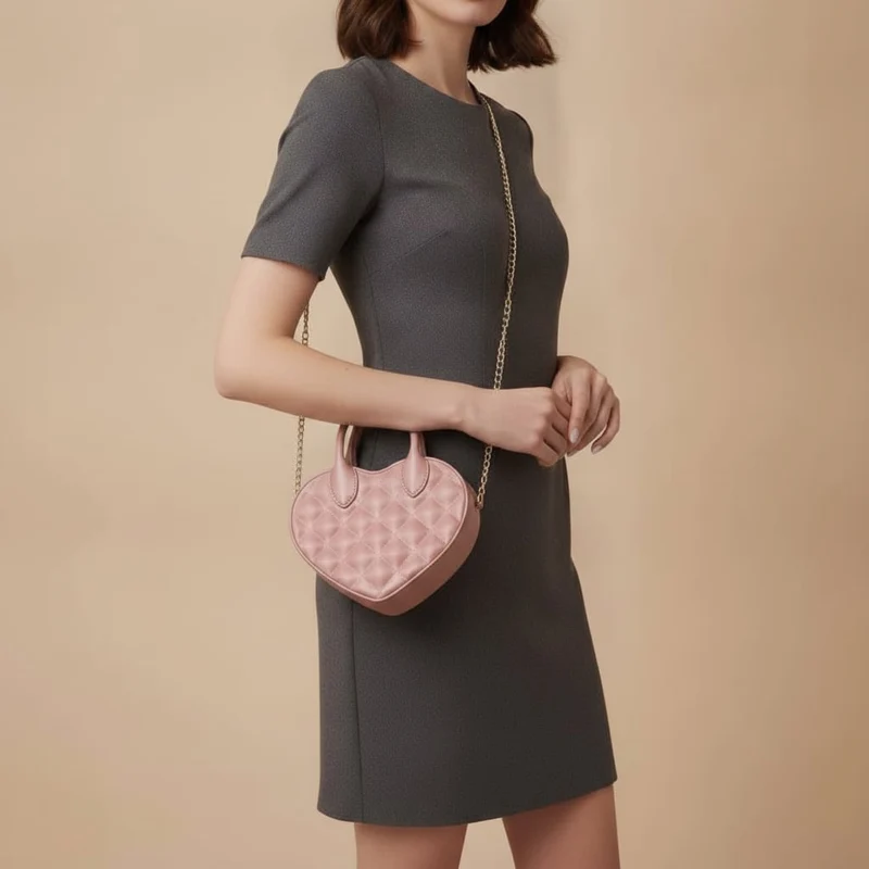 Borsetta bambina cuore trapuntato rosa - Rosa