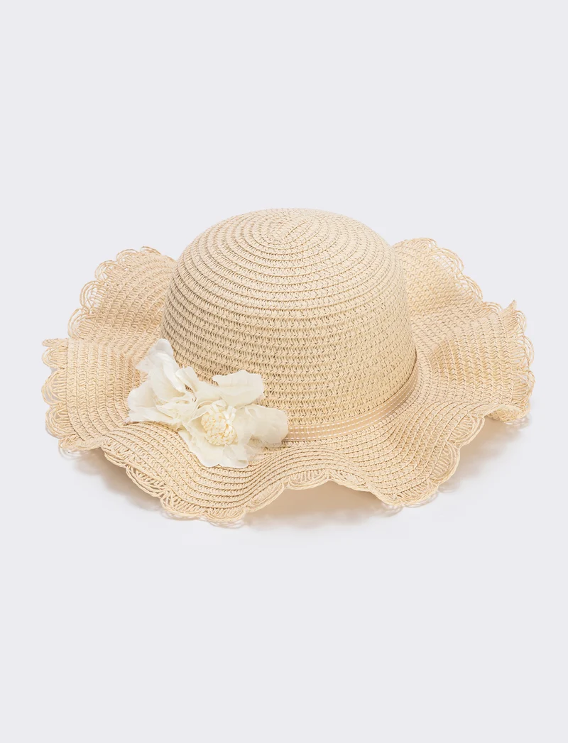 Cappello di paglia con fiori per bambina - Beige