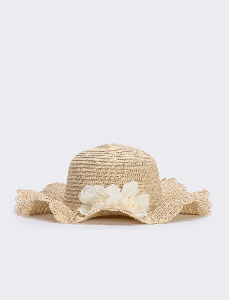 Cappello di paglia con fiori per bambina - Beige