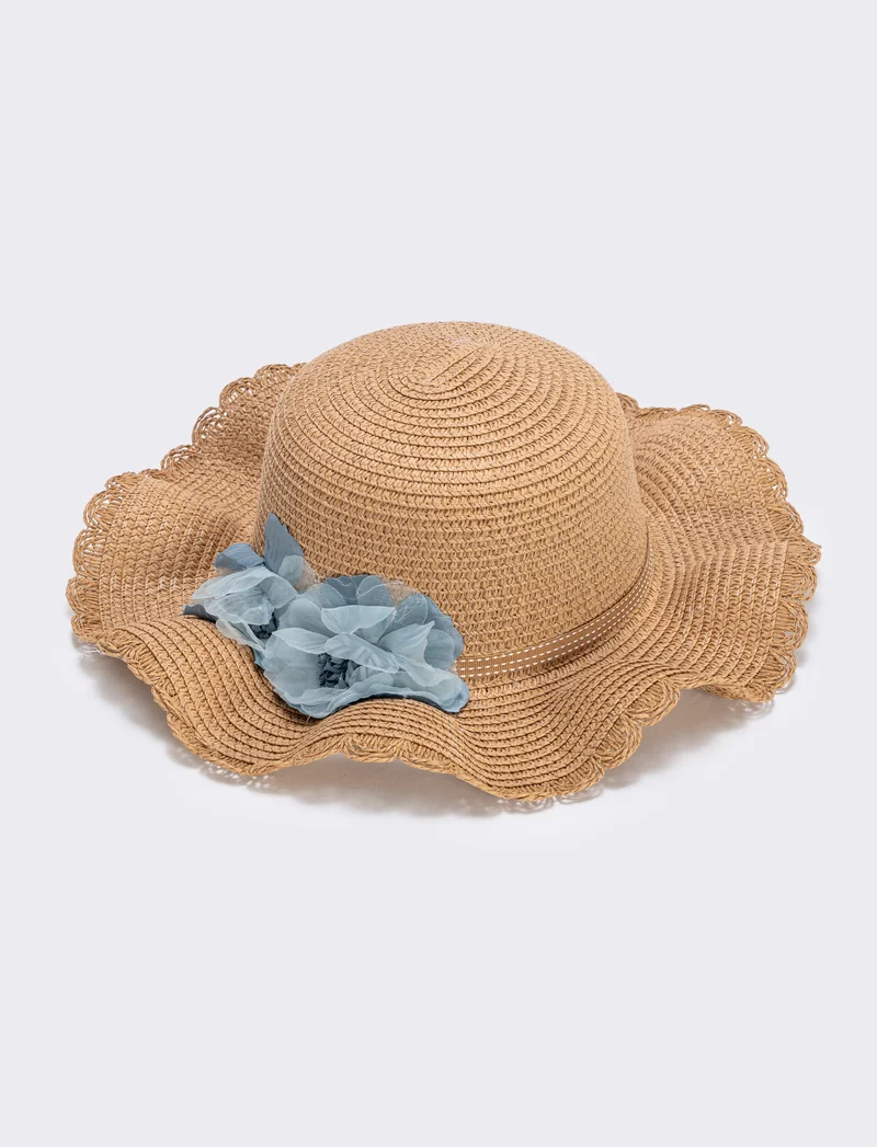 Cappello di paglia con fiori per bambina - Denim