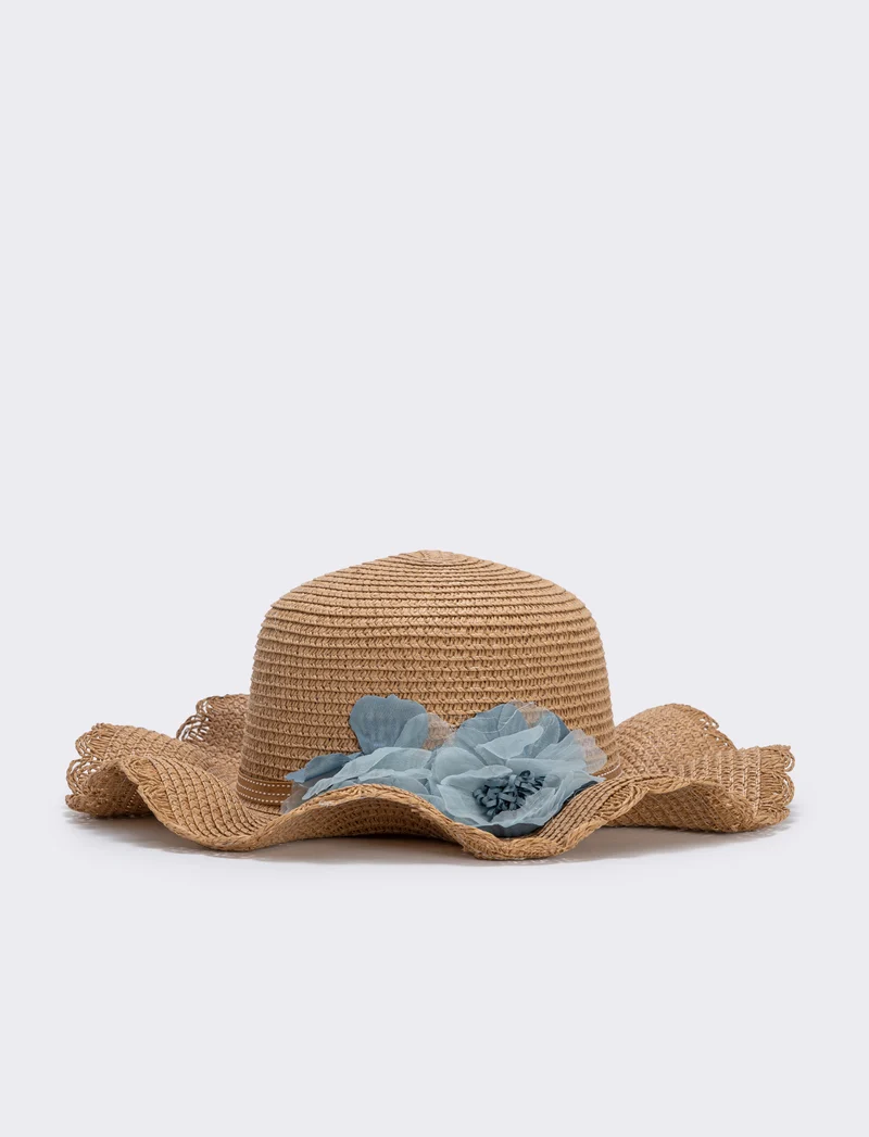 Cappello di paglia con fiori per bambina - Denim
