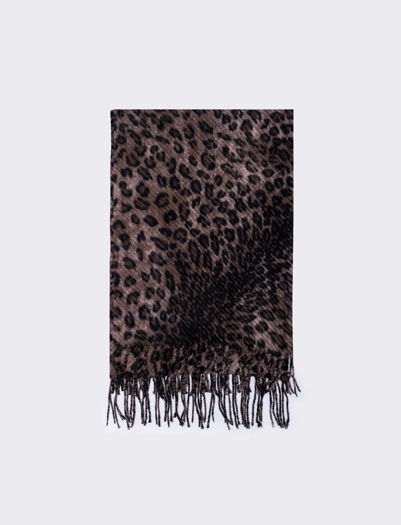 Sciarpa plissettata con frange animalier - Leopardato