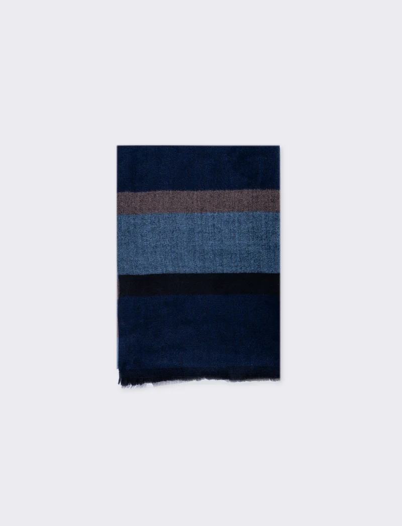 Sciarpa uomo righe con frange eleganti - Blu