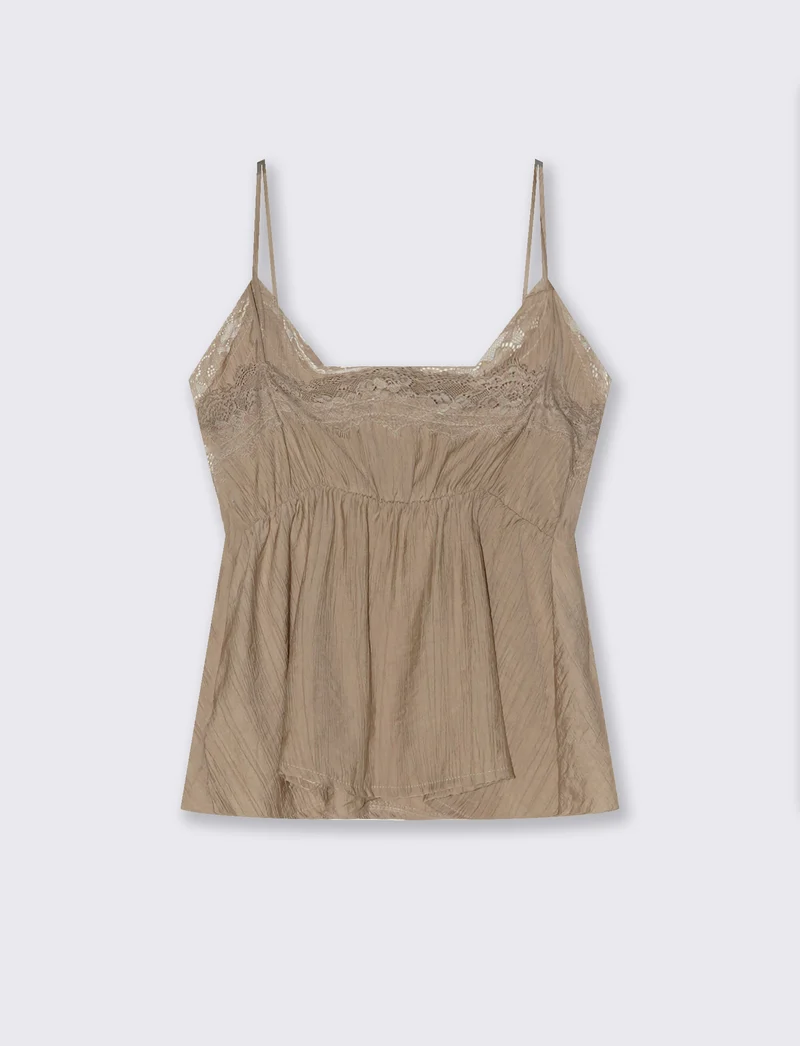Top con Bretelle Sottili e Pizzo - Beige