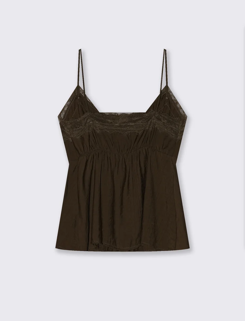 Top con Bretelle Sottili e Pizzo - Moro