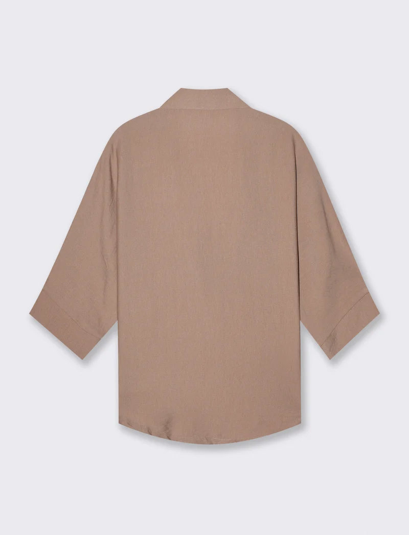Camicia Manica Corto con Tasca - Grigio fango