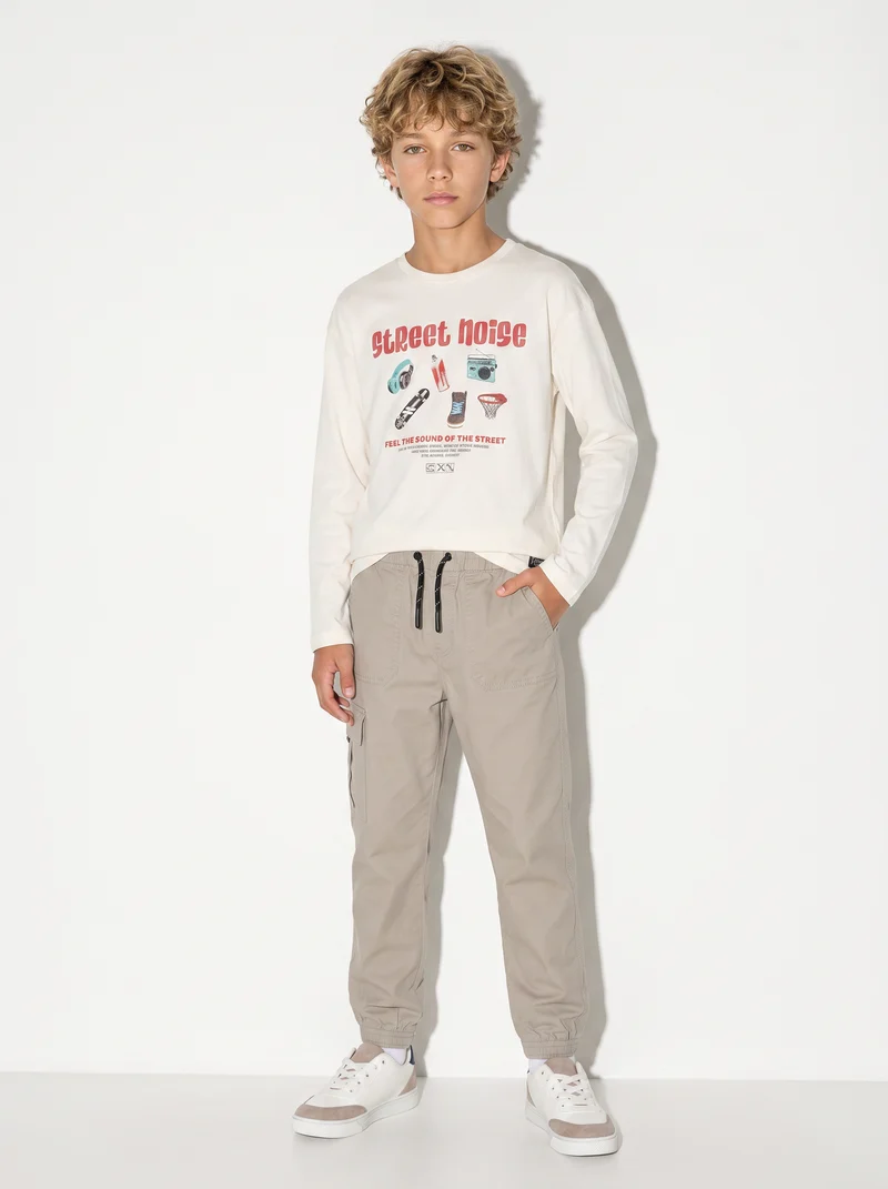 Pantaloni jogger in cotone elastico - Beige