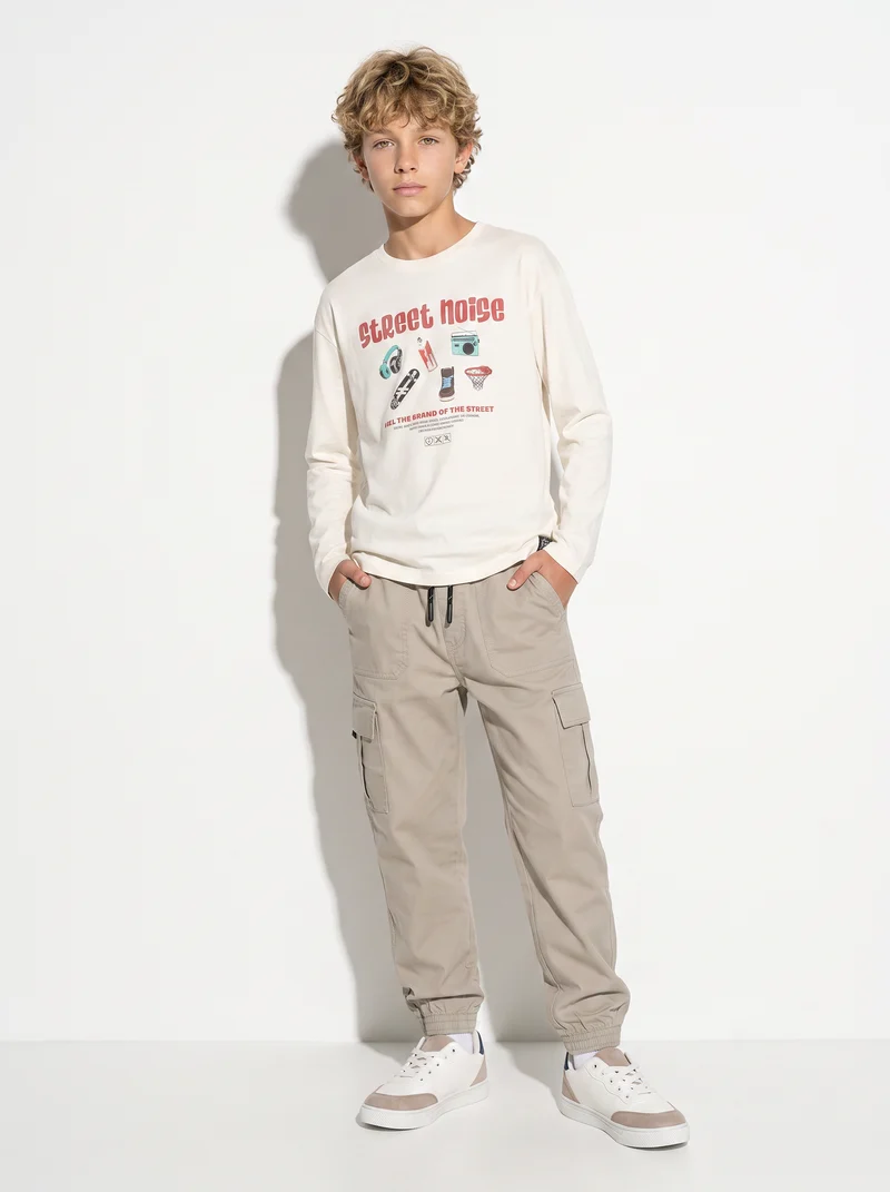 Pantaloni jogger in cotone elastico - Beige
