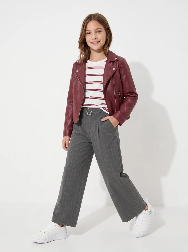 Pantalone gamba ampia con cintura gioiello - Righe