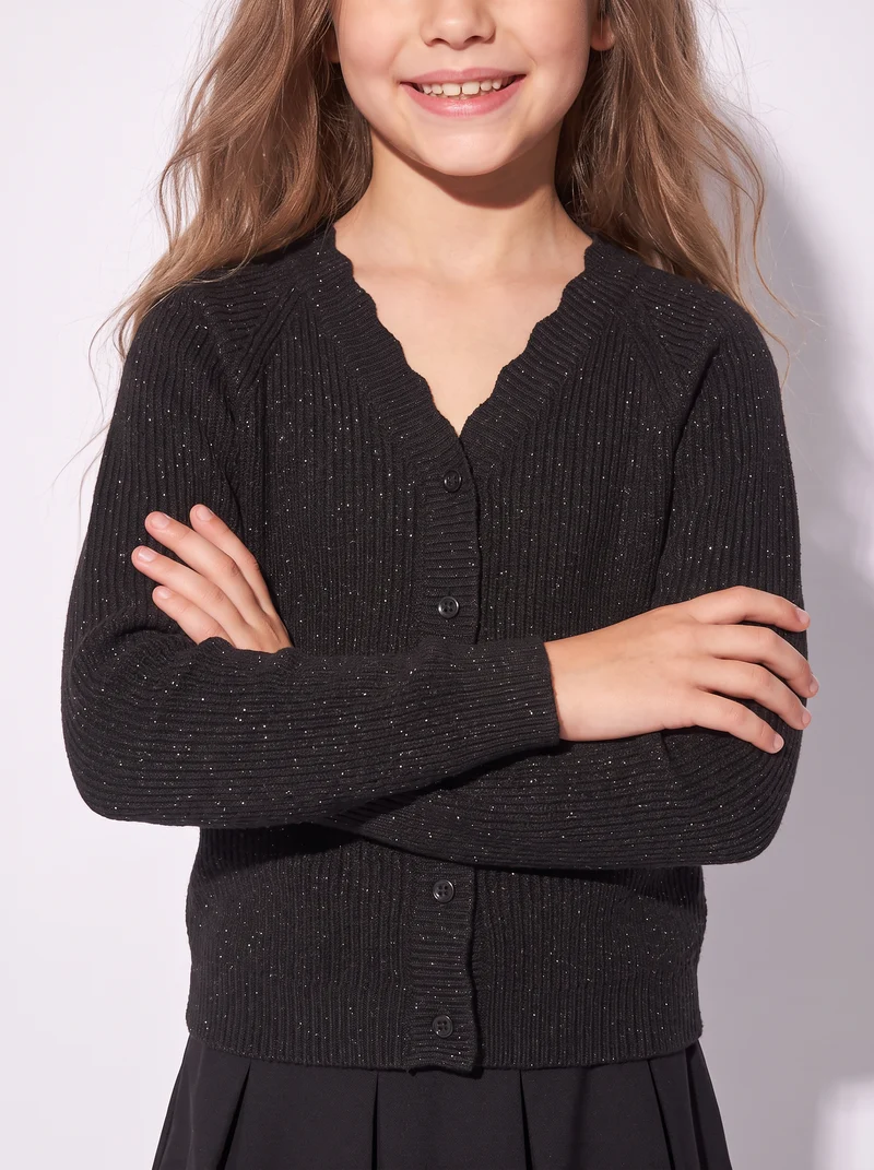 Cardigan raglan in maglieria metallizzata - Nero