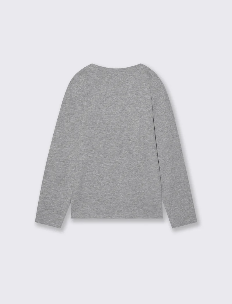 T-shirt manica lunga con stampa frontale - Grigio mel.