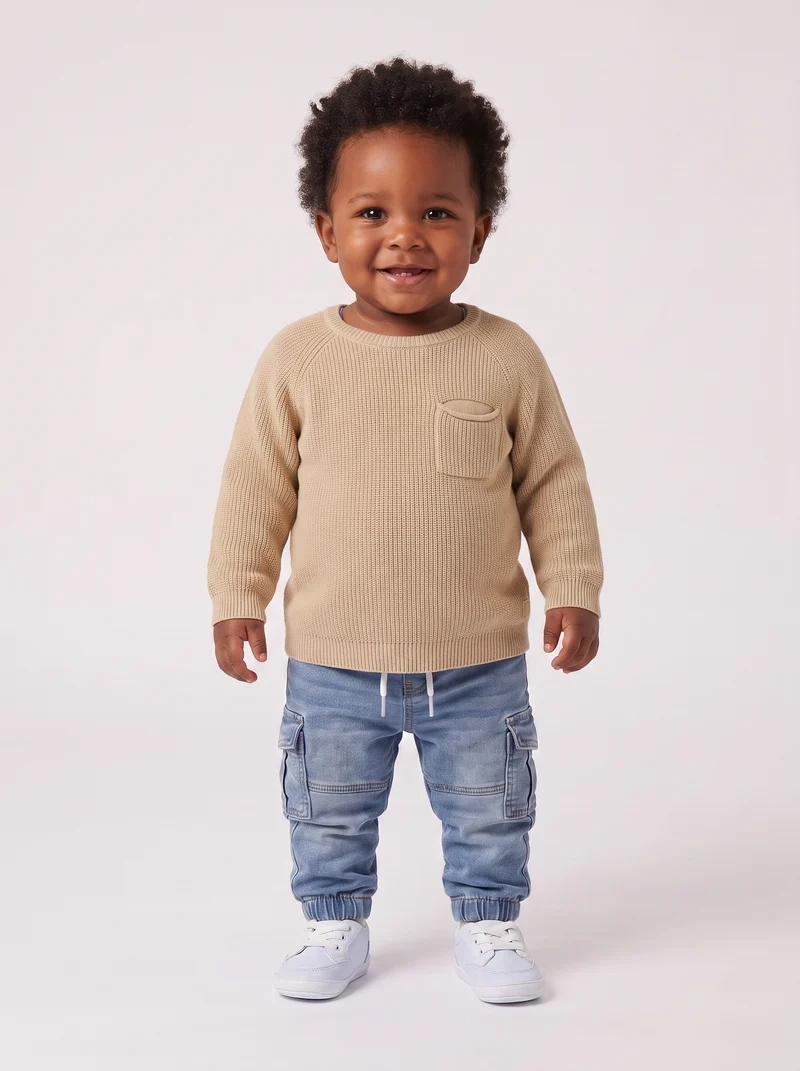 Maglione basico con taschino girocollo - Beige
