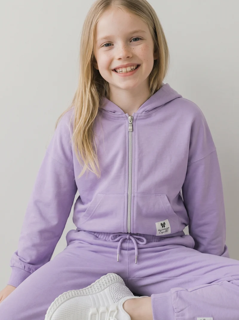 Felpa in french terry con zip e cappuccio - Lilla