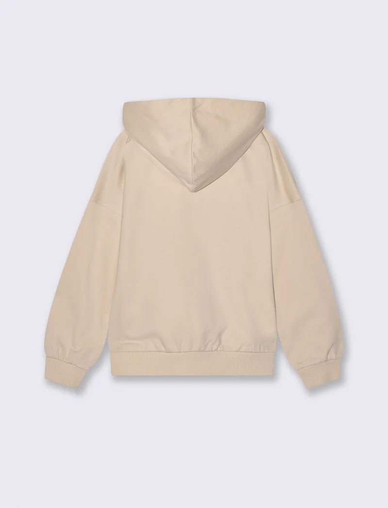 Felpa in french terry con zip e cappuccio - Beige