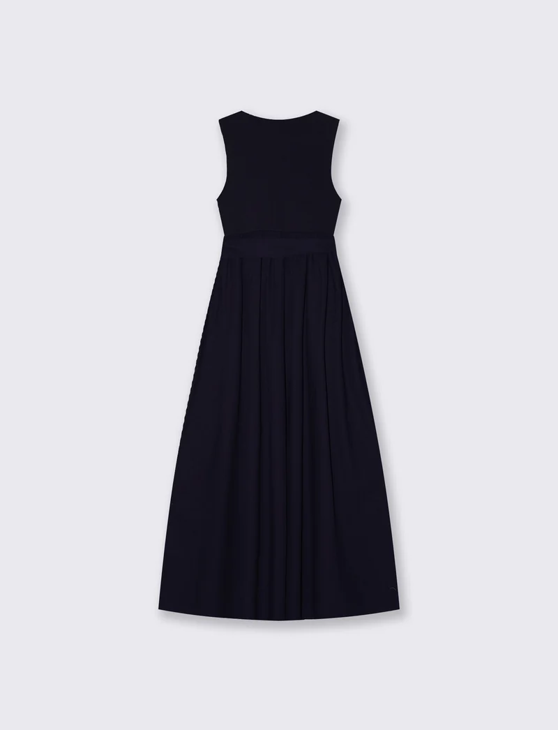 Abito smanicato lungo con scollo rotondo - Blu