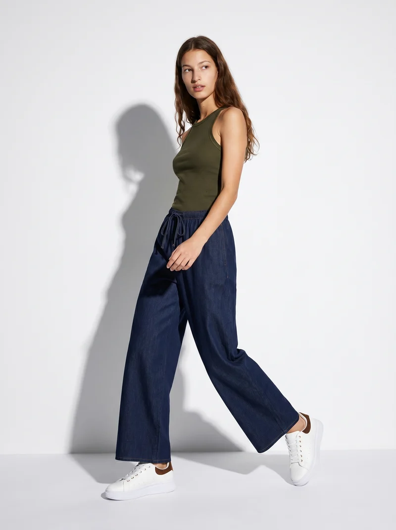 Pantalone jogger wide leg con tasche - DENIM SCURO