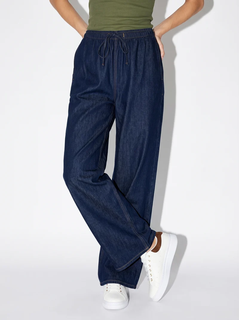 Pantalone jogger wide leg con tasche - DENIM SCURO