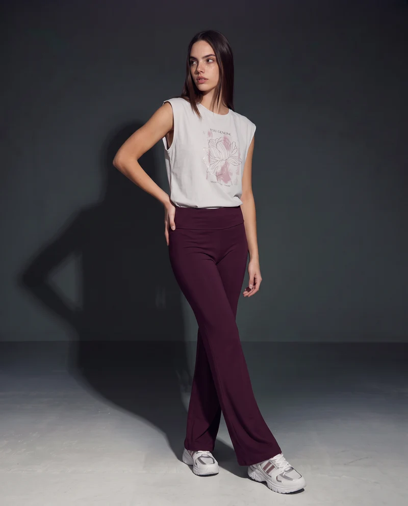 Fuseaux a zampa con bordo risvoltato - Viola prugna