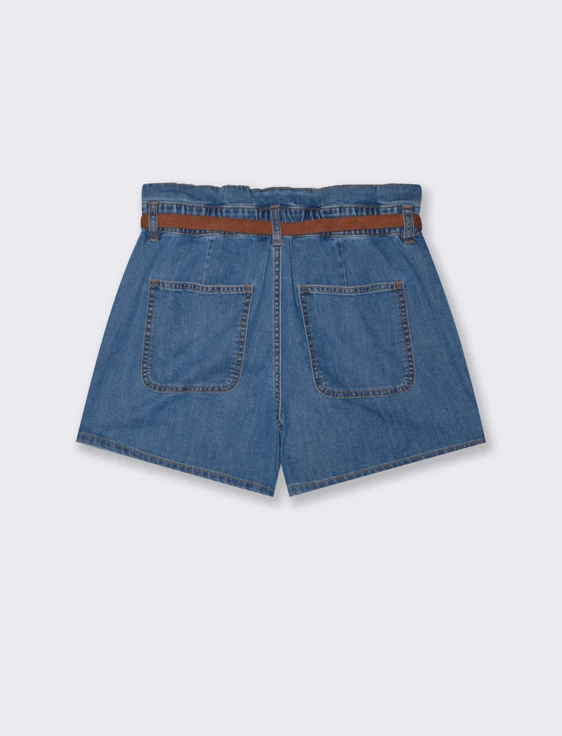 Short con rouches e cintura abbinata - Denim