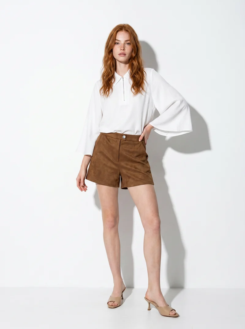 Camicia kimono con scollo a V ampia - Bianco latte