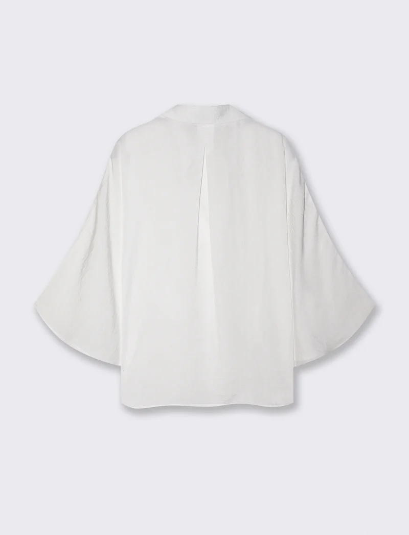 Camicia kimono con scollo a V ampia - Bianco latte
