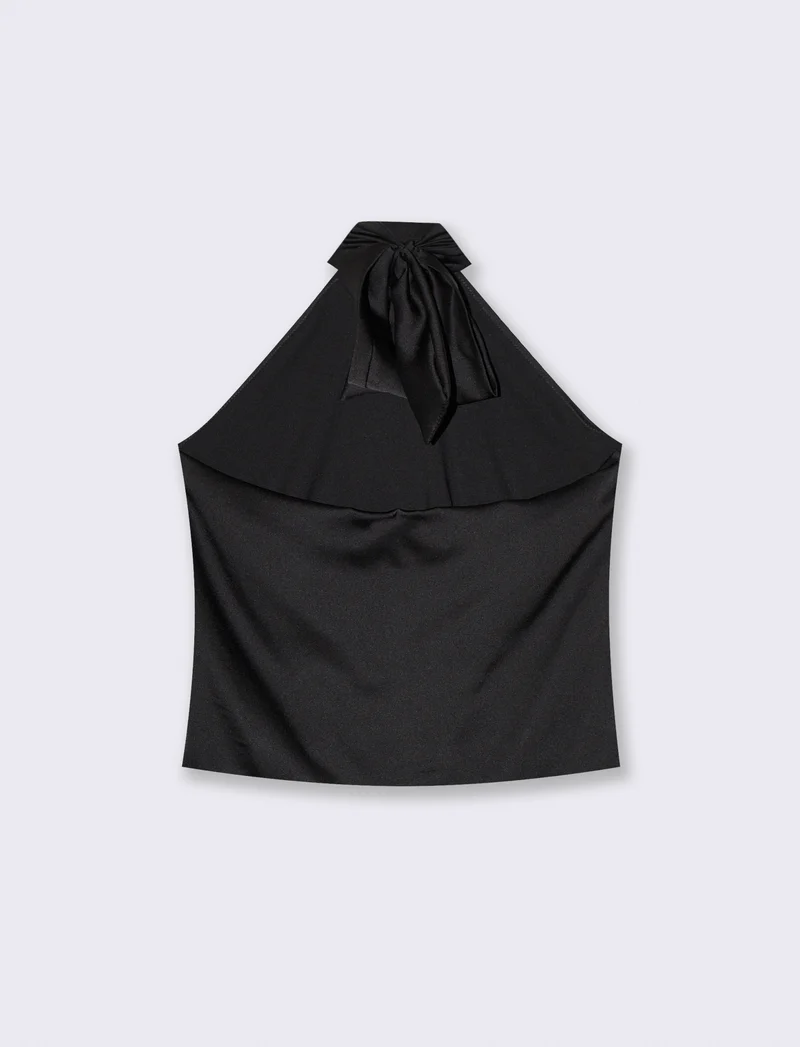 Top scollo all'americana morbido - Nero